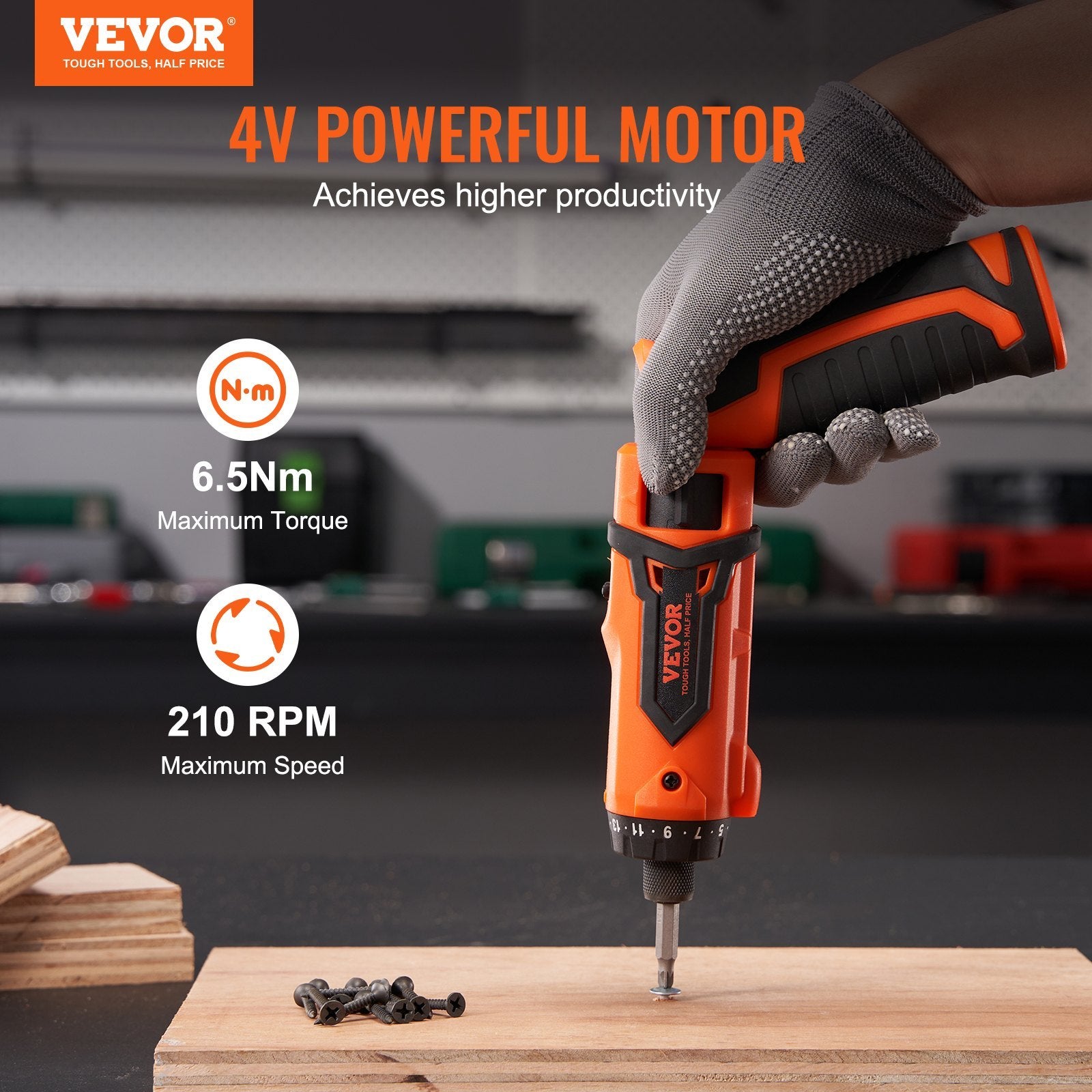 VEVOR Cordless Screwdriver, 4V 7Nm Electric Screwdriver Rechargeable Set With 11 Accessory Kit And Charging Cable, LED Light Dual Position Handle, Nut Drivers Magnetic Bit Holder Tool Kit Home Repair