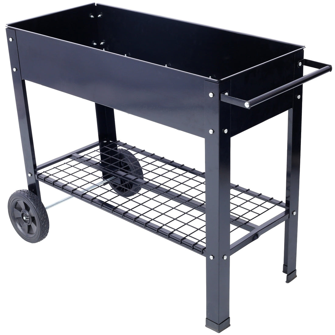 Products Elevated Mobile Raised Ergonomic Metal Planter Garden Bed For Backyard, Patio W Wheels, Low
