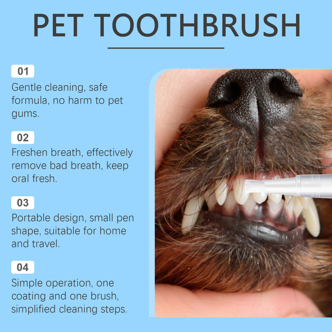 Gently Care For Breath, Clean Mouth Odor, Pet Toothbrush