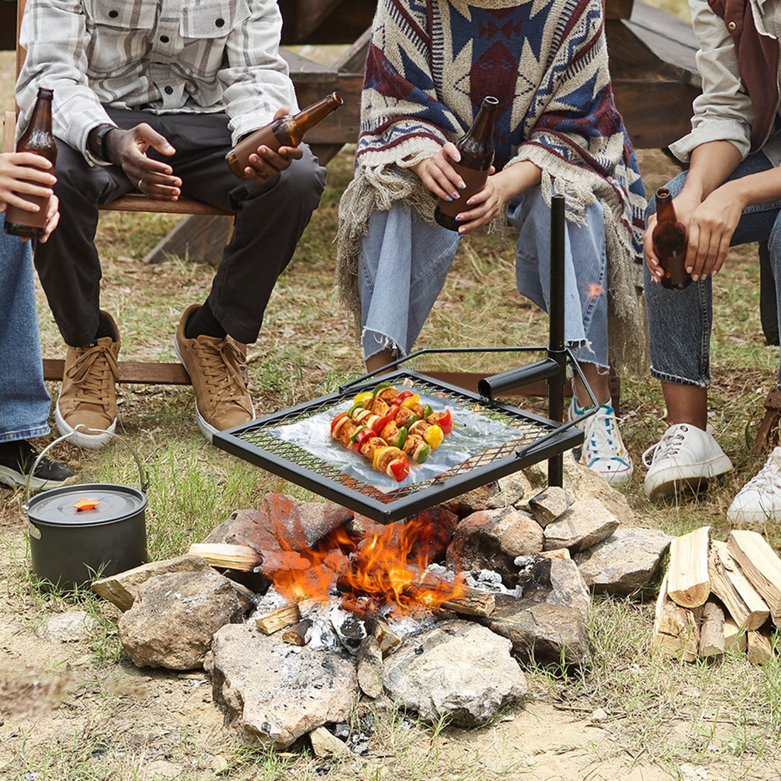 VEVOR Swivel Campfire Grill, Fire Pit Grill Grate Over Fire Pits, Heavy Duty Steel Grill Grates, 360Adjustable Open Fire Outdoor Cooking Equipment, Portable Camp Fire Racks For Camping Outdoor BBQ