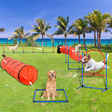 VEVOR Dog Agility Training Equipment 7 PCS Set Upgrade W  Hurdles 2 Tunnels Ring