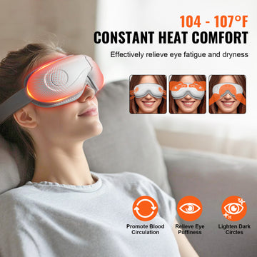 VEVOR Heated Eye Massager Eye Care Device 5 Modes Bluetooth Music 180 Foldable
