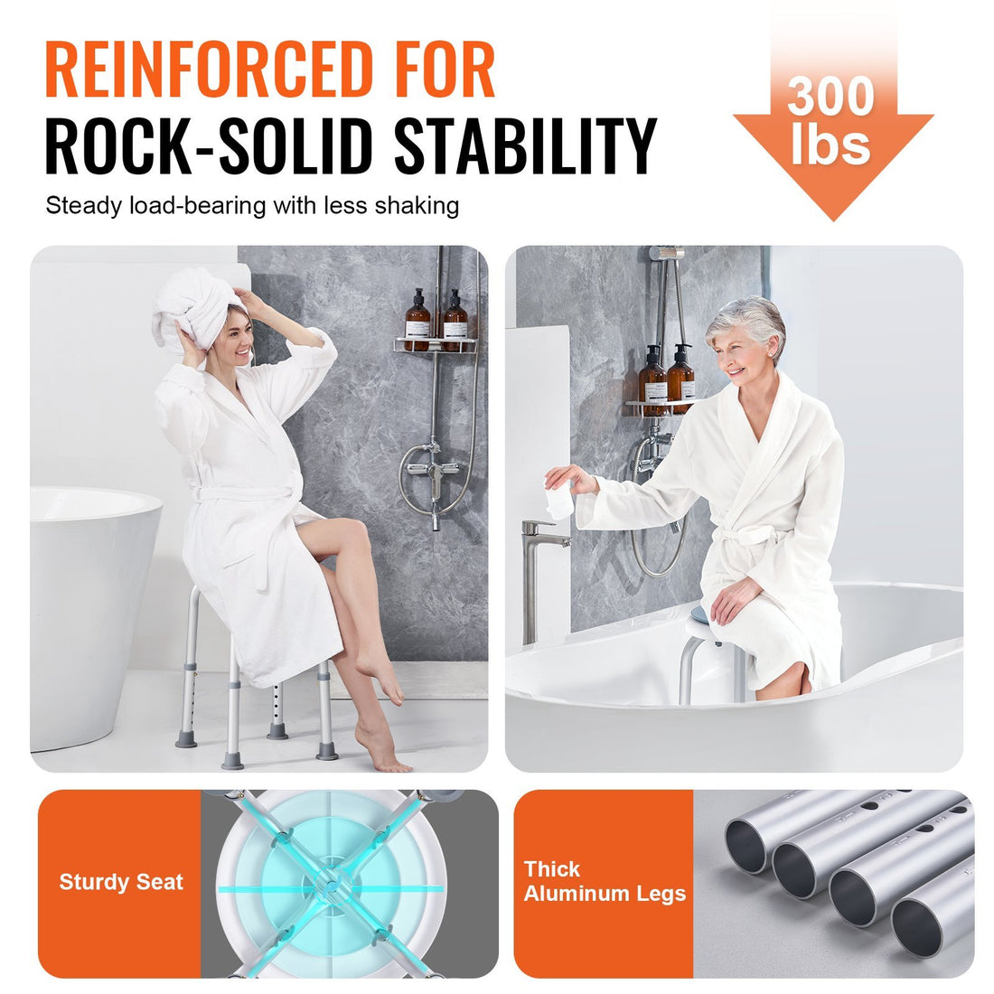 VEVOR Shower Chair For Inside Shower, 360 Degree Swivel Shower Seat, Adjustable Height Shower Stool, Non-Slip Bench Bathtub Seat Stool For Elderly Disabled Adults Handicap, 300 Lbs Capacity