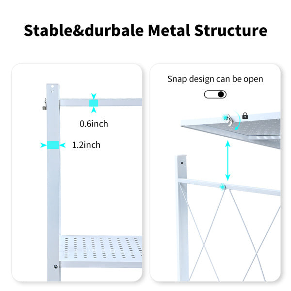 5-layer White Foldable Metal Storage Rack With Wheels