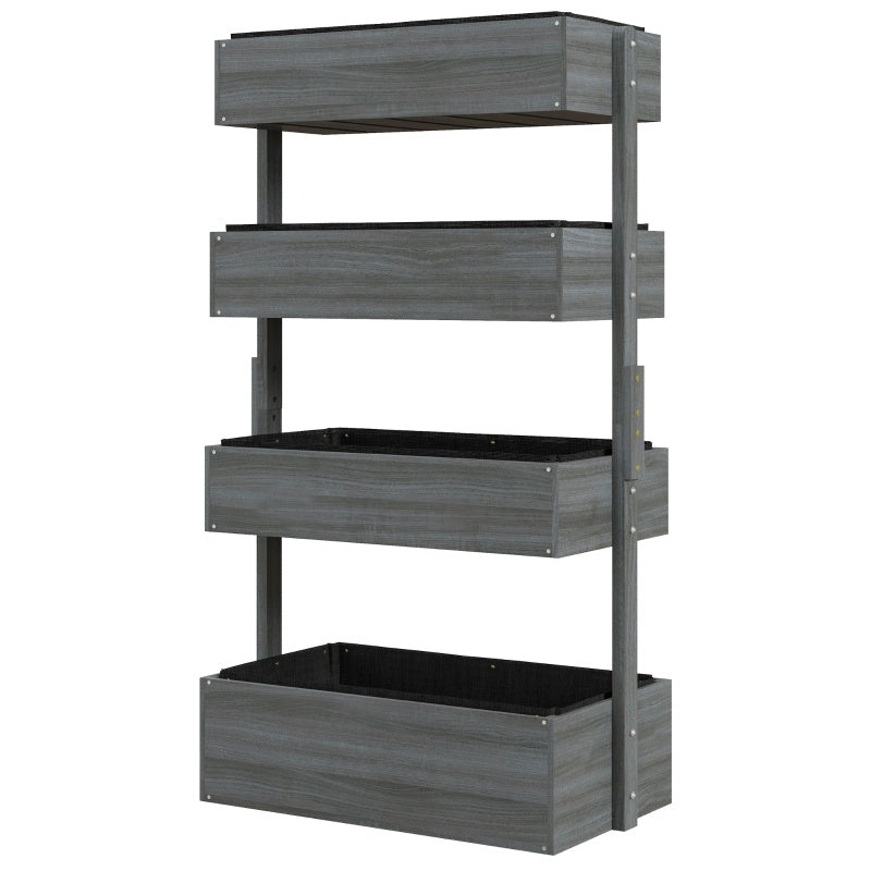 Outdoor Wooden Vertical Garden Planter, 4 Tier Planter Box, Self-Draining For Flowers, Vegetables, Herbs, Gray
