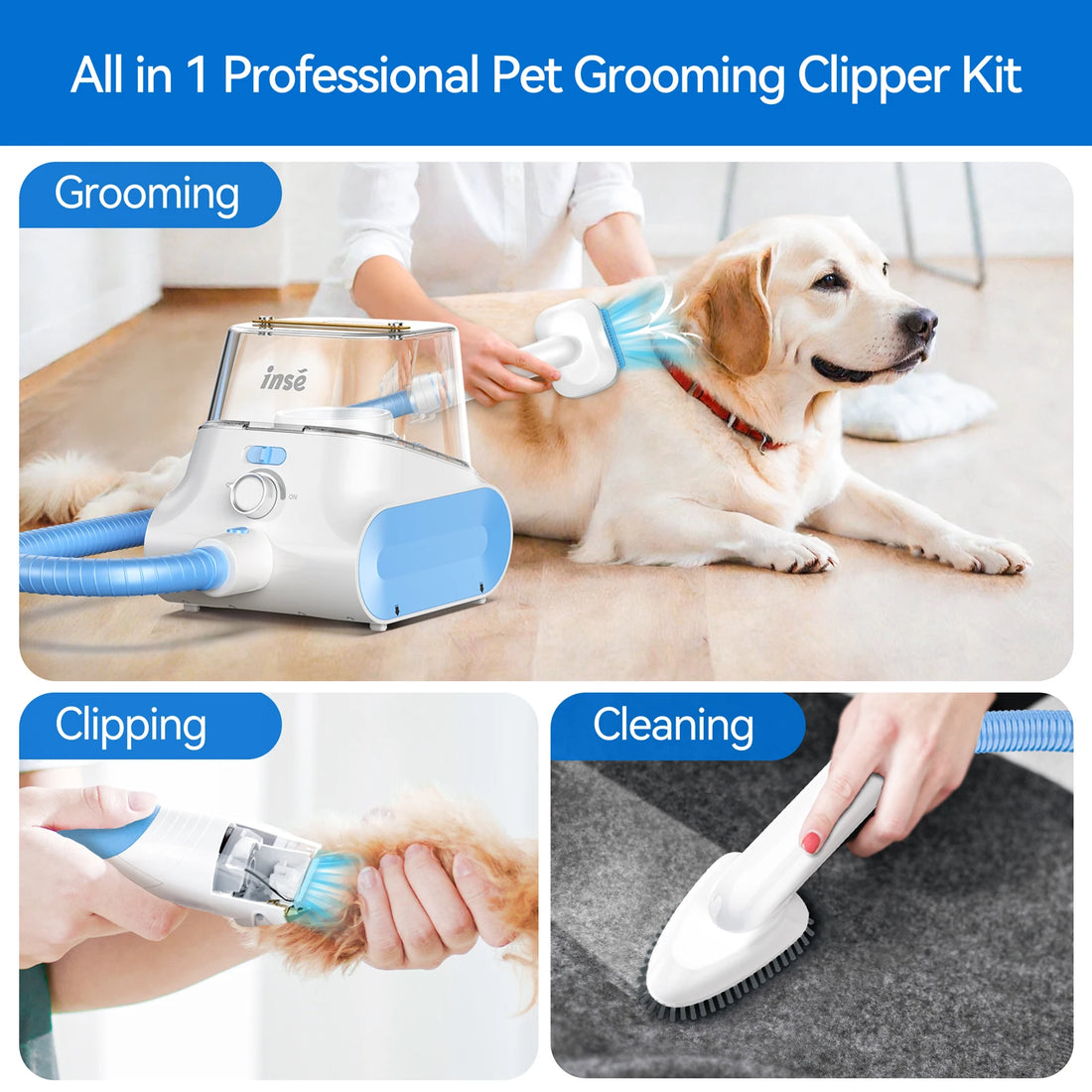 Pet Grooming Vacuum, With 4.5L Large Capacity Dust Box, INSE P30