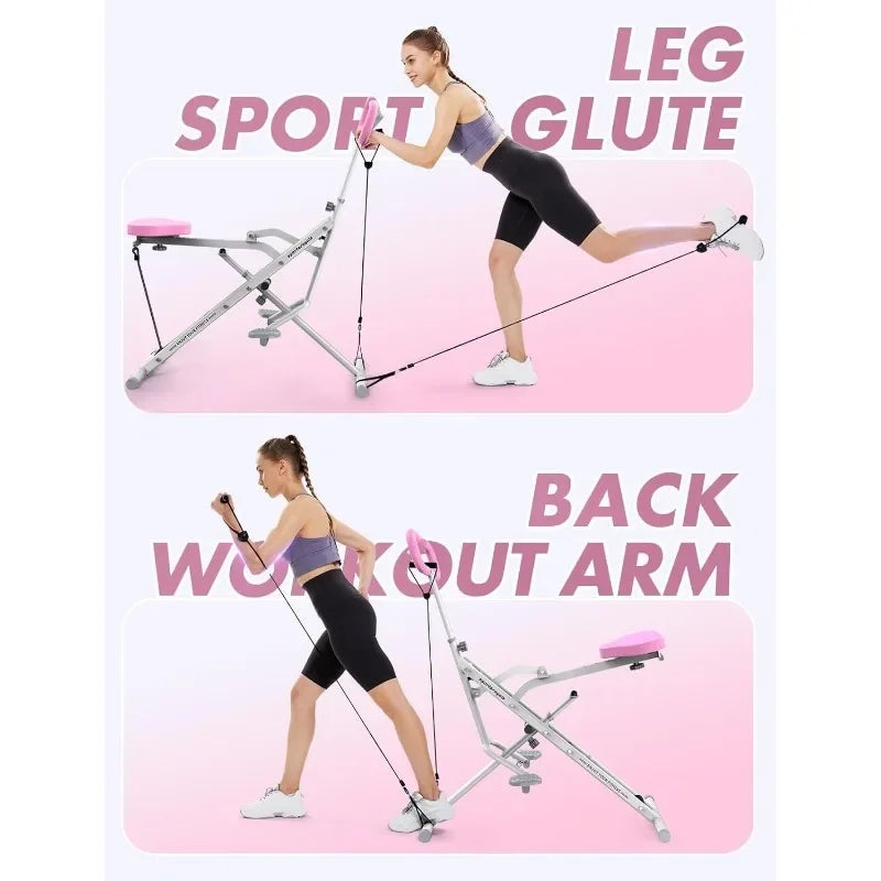 Pink Squat Machine for Home,Rodeo Core Exercise Machine,Adjustable 4 Resistance Bands,Ride & Rowing Machine