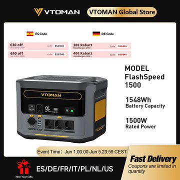 VTOMAN FlashSpeed 1500 Portable Power Station 1548Wh LiFePO4 Battery with 3000W Peak for Outdoor Camping RV Home Energy Power
