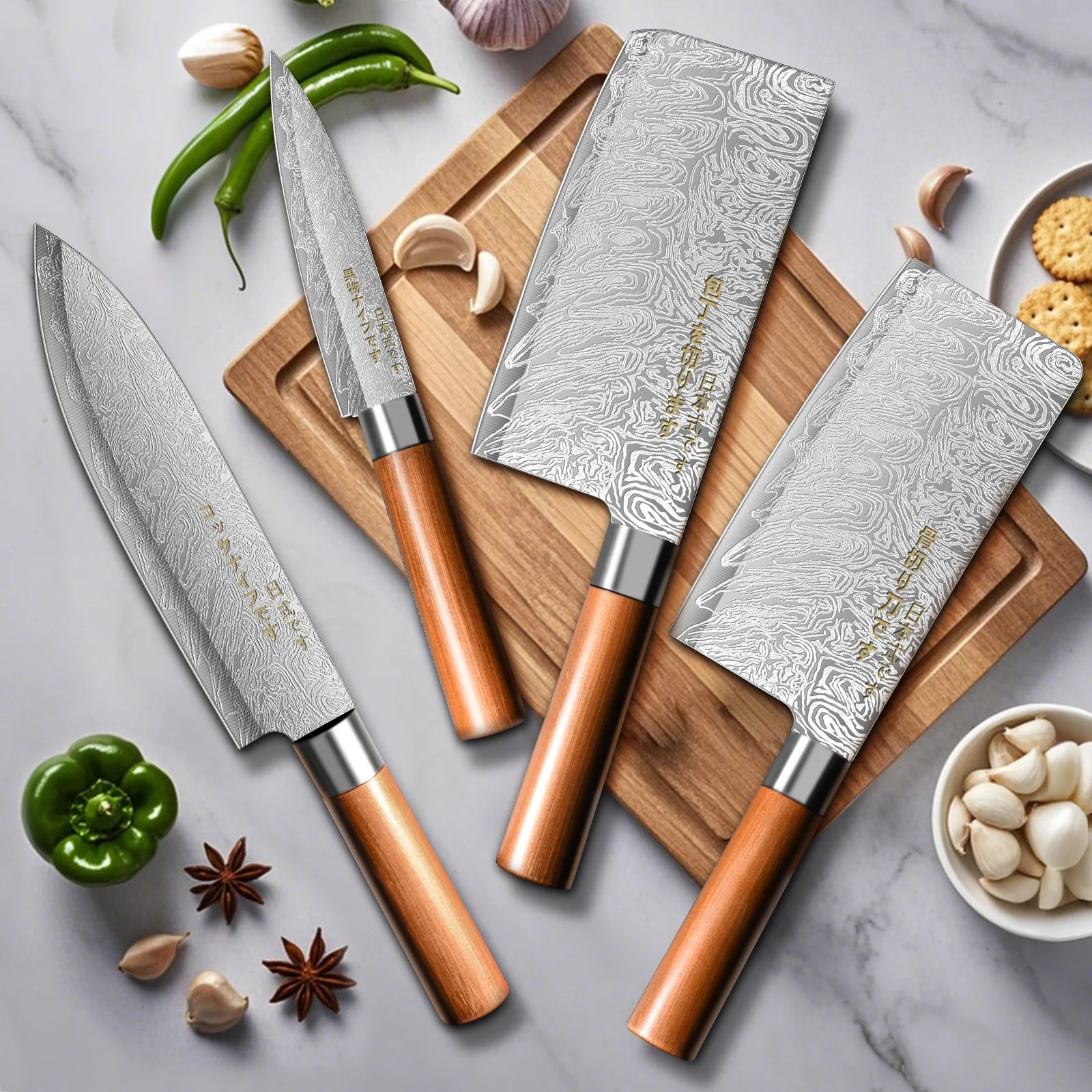 4-Piece Ultra-Sharp Japanese Chef Knife Set-Professional Kitchen Knives for Meat,Bones, and Fruit.Perfect for Commercial kitchen