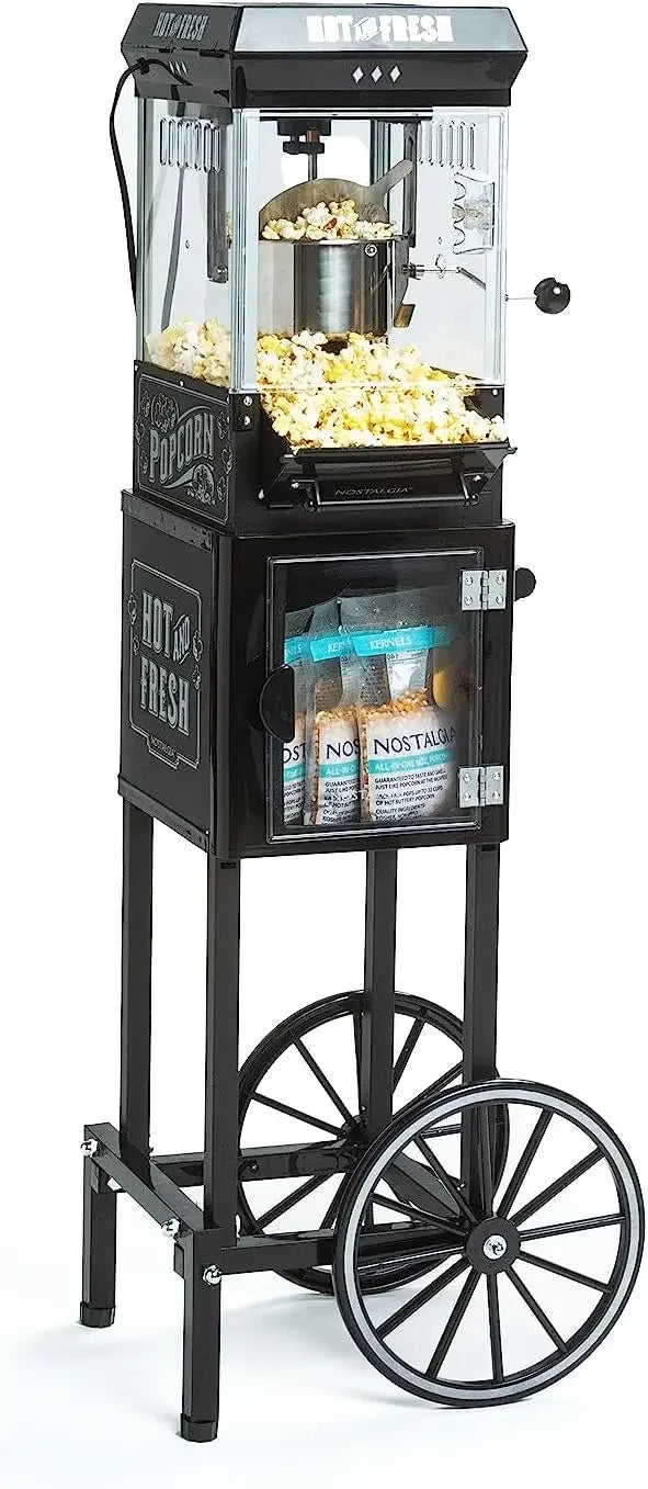 Nostalgia Popcorn Maker Machine - Professional Cart With 2.5 Oz Kettle Makes Up to 10 Cups - Vintage Popcorn Machine