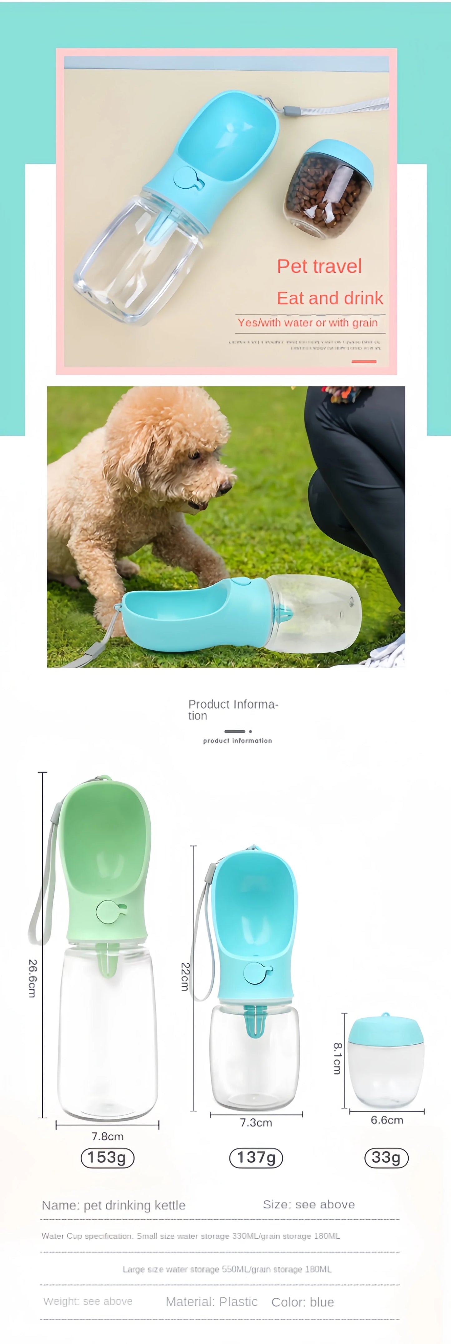 Portable Pet Water Bottle with Storage Food and Water