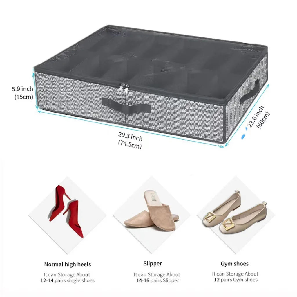 1 Piece Under Bed Shoe Storage Organizer, can accommodate 12 to 16 pairs of shoes, with transparent window, breathable, foldable