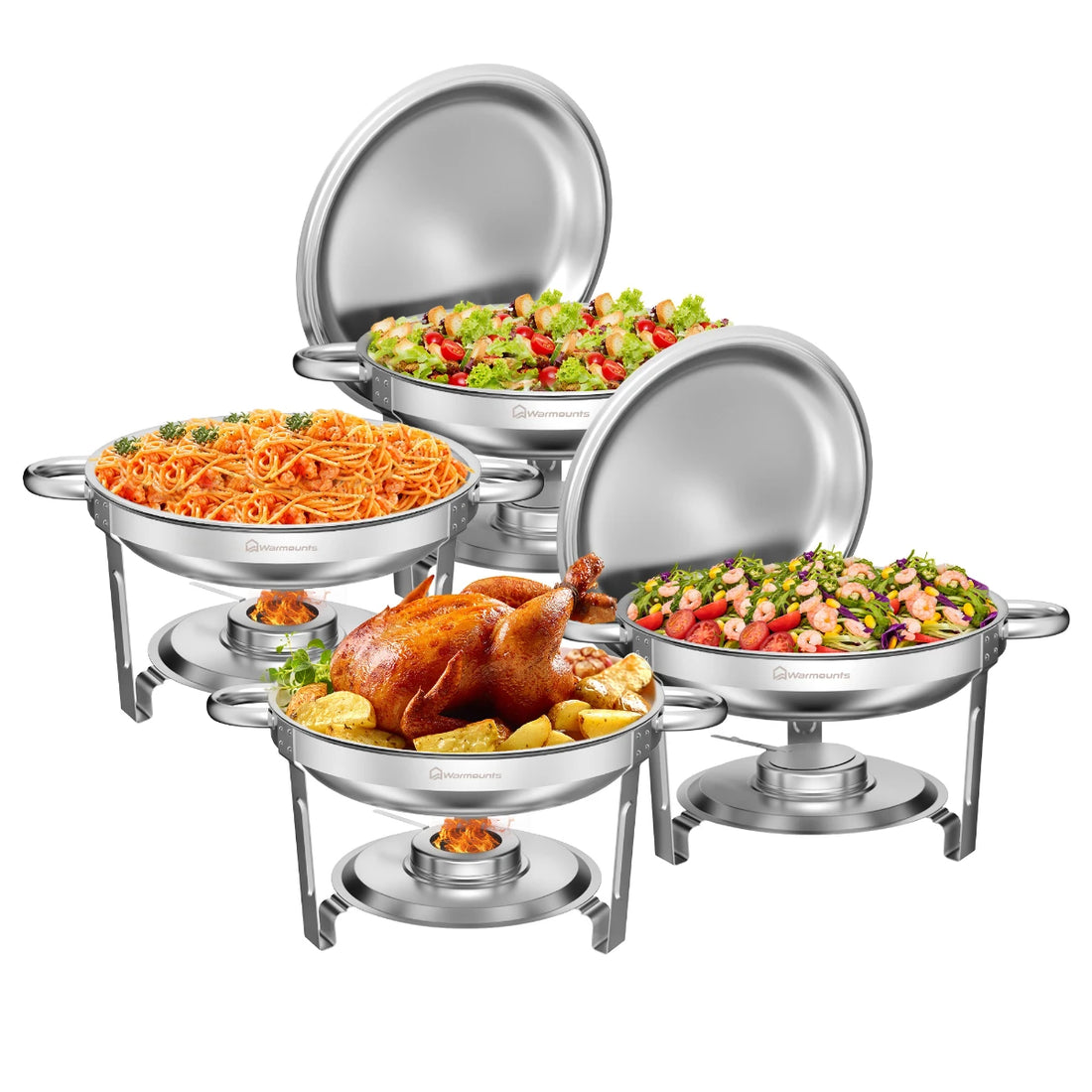 1/2/4/6 Pack Round Chafing Dish Warmer Container With Stainless Steel Lid Party Catering Hotel Buffet Catering Food Warmer Pan
