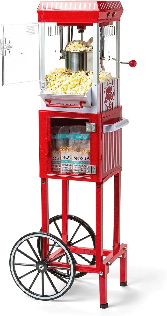 Nostalgia Popcorn Maker Machine - Professional Cart With 2.5 Oz Kettle Makes Up to 10 Cups - Vintage Popcorn Machine