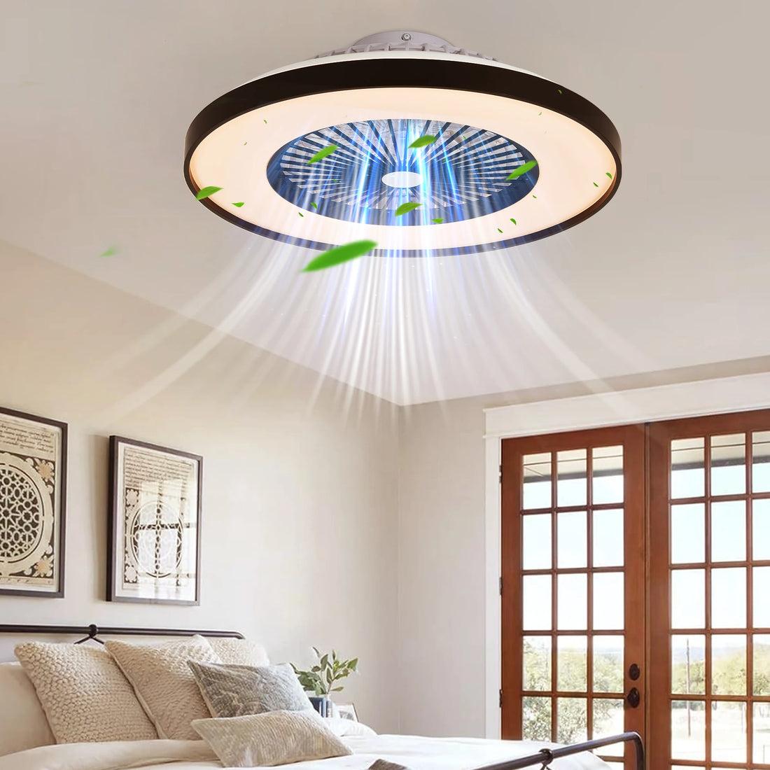 Black and White Ceiling Fan Light with LED RGB,Dimmable and Color-Changing, APP, Remote Control,Modern Smart Ceiling Fan