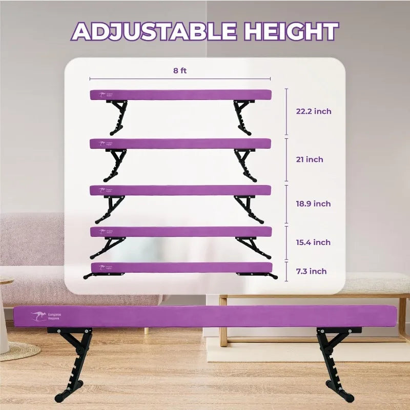 Kangaroo Hoppers Adjustable Balance Gymnastics Beam for s Ages 6-12, High and Low Foldable Floor Beam