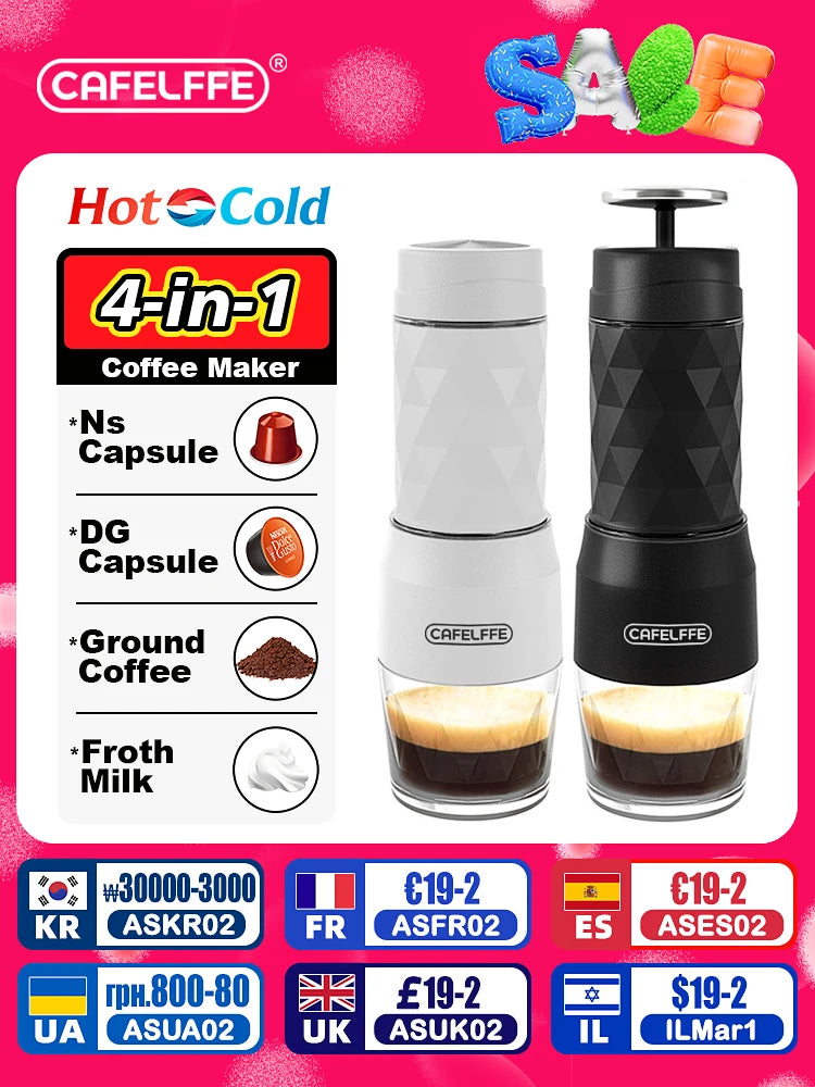 Cafelffe 3 In1 Portable Coffee Machine Hot/Cold Water Manual Espresso Maker For Capsule & Ground Hand Press Brewer hiking Travel