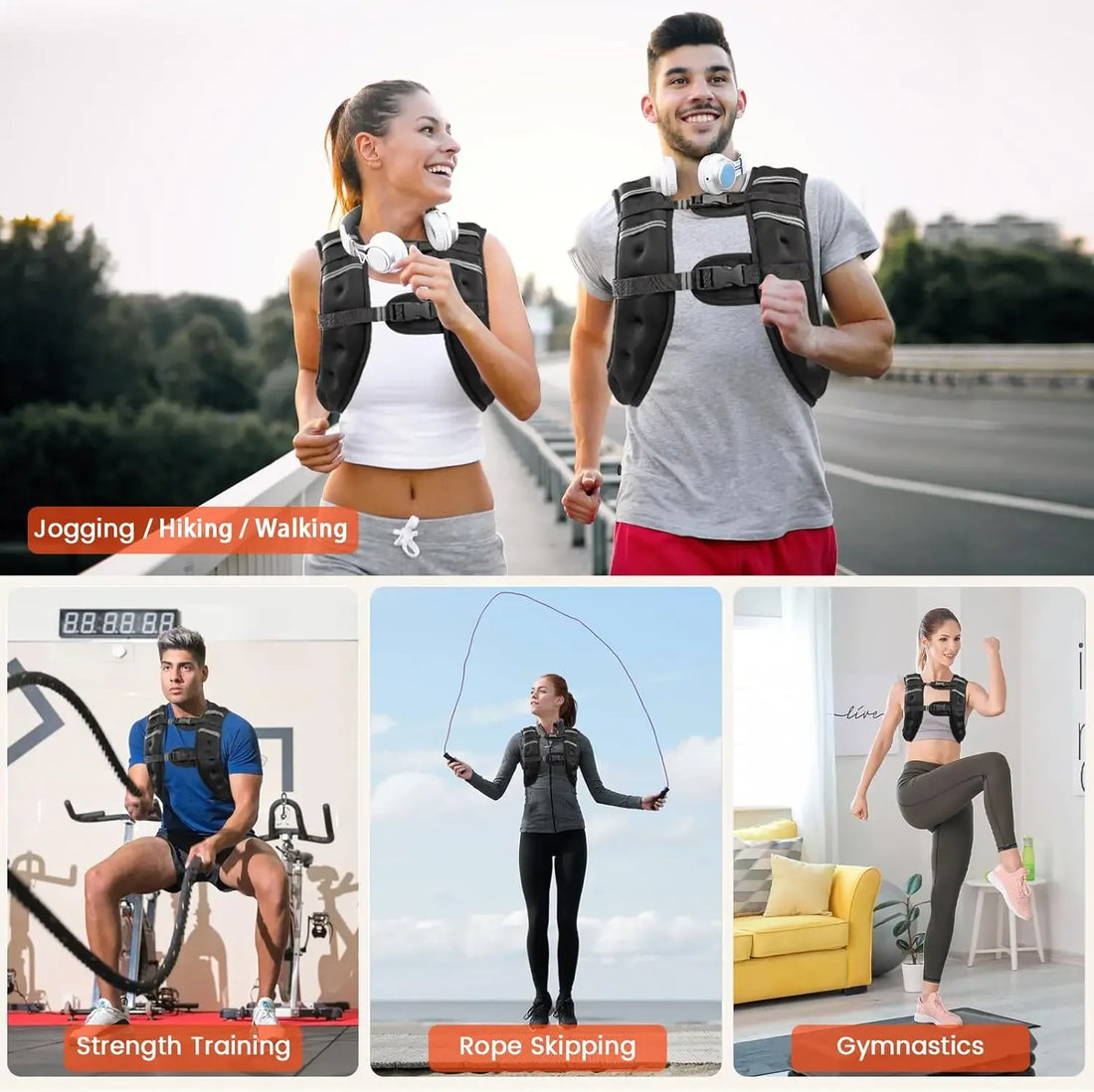 30LB ADJUSTABLE WEIGHT VEST (6-30lb for Men & Women) w/ REFLECTIVE Stripe - Train, Run, Burn Fat!