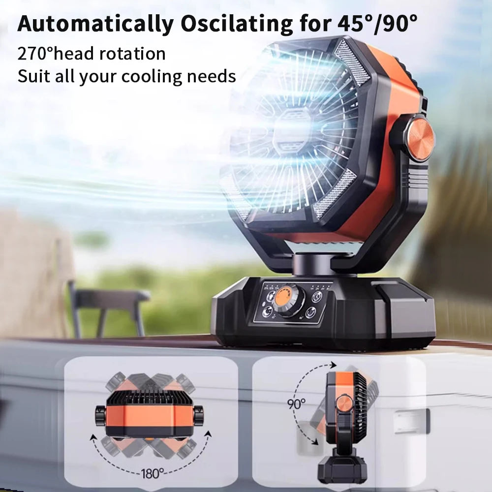 Camping Fan with 4 LED Lantern 8 Speeds Regular Time Desk Fan 20000mAh Battery Portable Outdoor Fan for Outdoor Camping Fishing