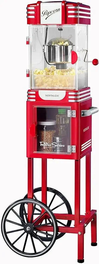 Nostalgia Popcorn Maker Machine - Professional Cart With 2.5 Oz Kettle Makes Up to 10 Cups - Vintage Popcorn Machine