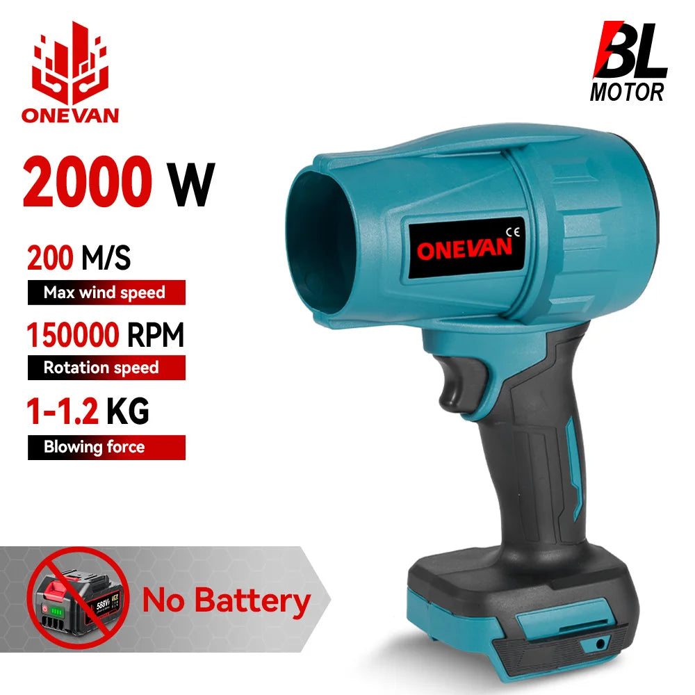ONEVAN 200M/S 2000W Brushless Turbo Fan Blowers Electric Handheld Jet Fan Snow Leaf Dust Blowing Tool For Makita Battery Pin