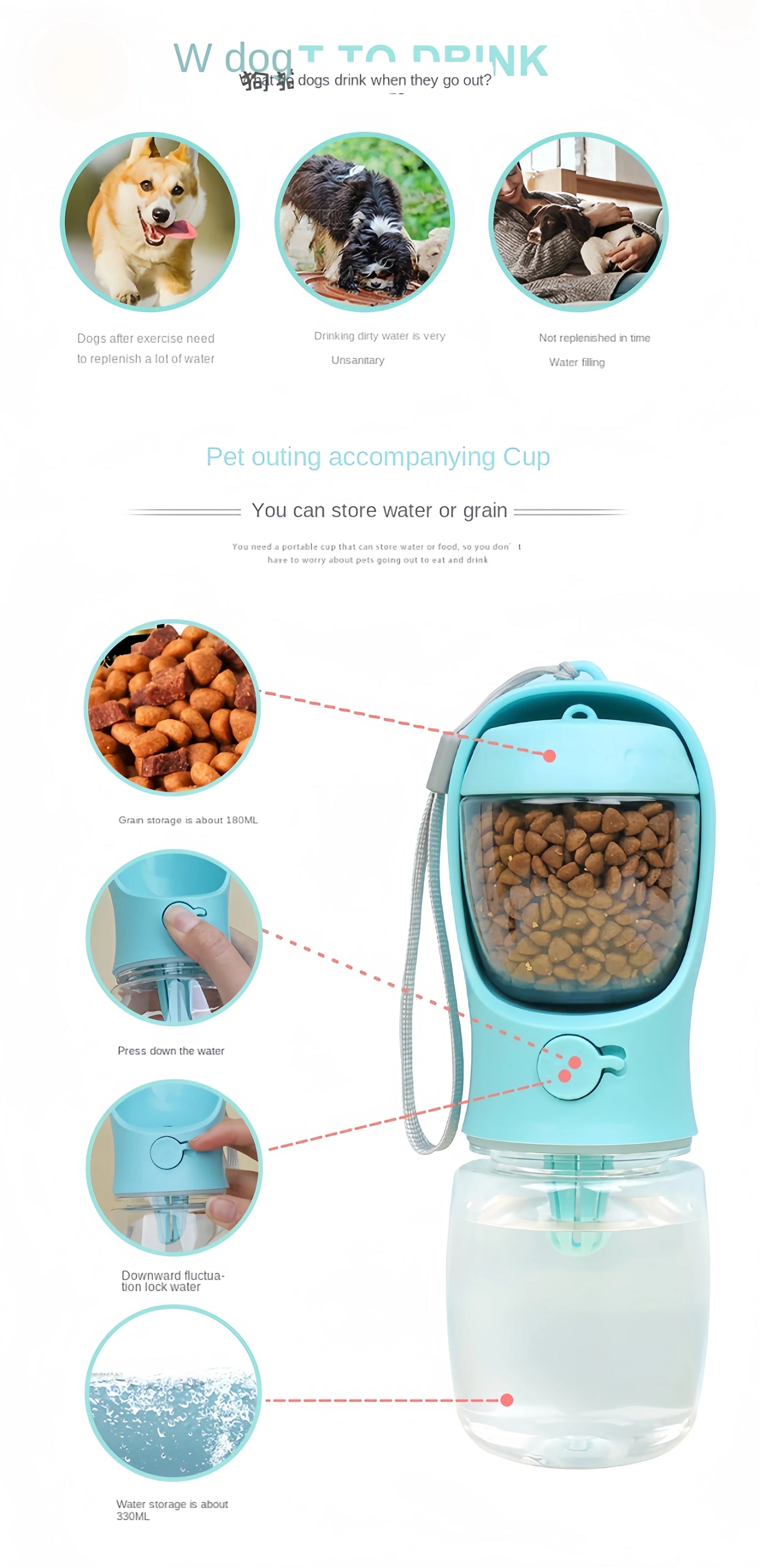 Portable Pet Water Bottle with Storage Food and Water