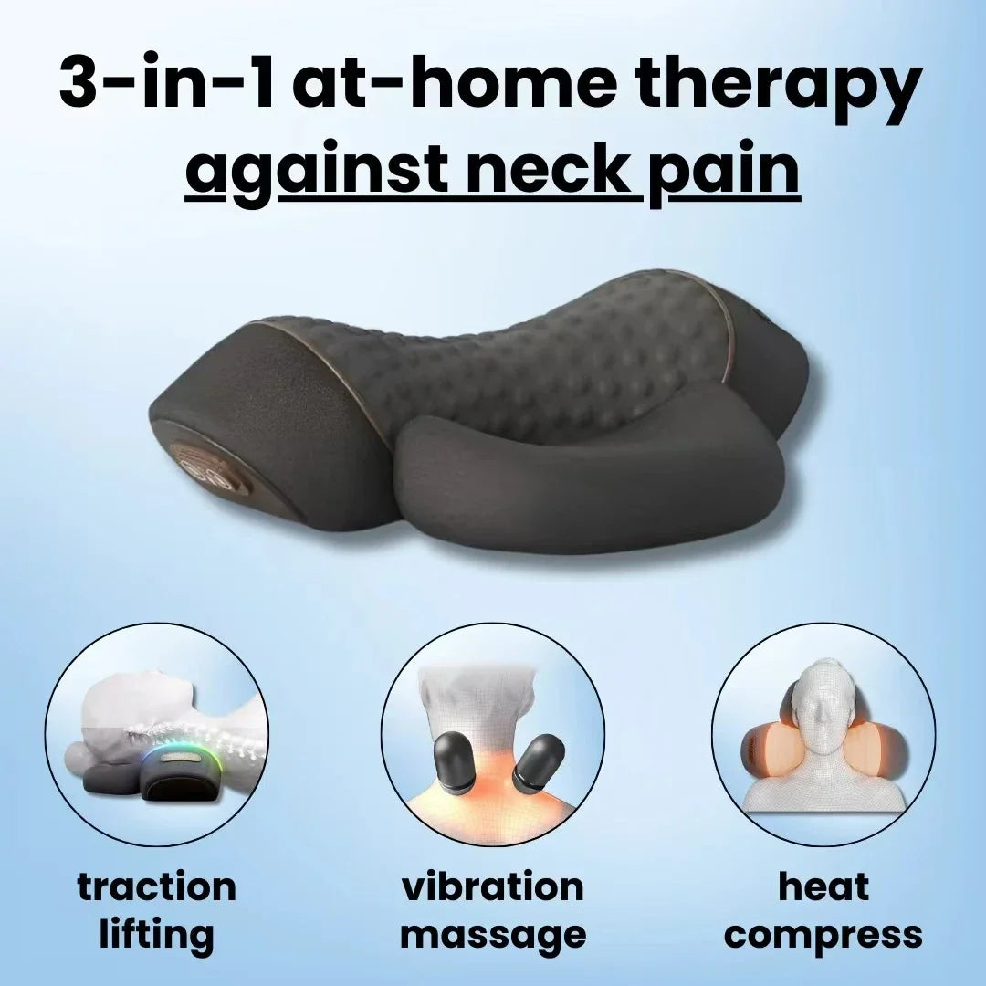 Okayso 3-in-1 Neck Massager Cervical Pillow Hot Compress Vibration Massage Neck Traction Relax Pillow Spine Support Massager