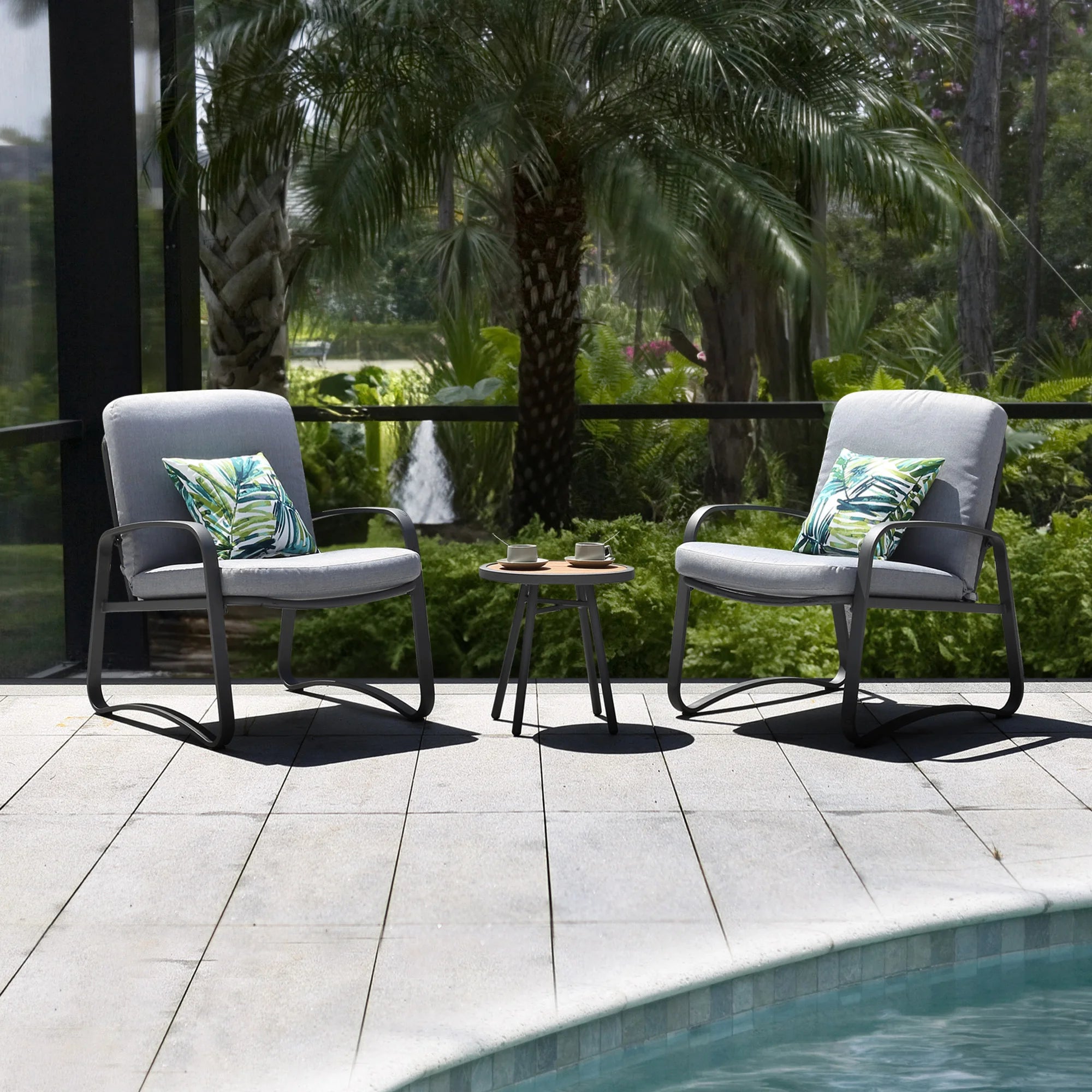 NAGA BAHNA 3 Piece Rocking Bistro Set Wicker Patio Outdoor Furniture Porch Chairs Conversation Sets with DPC Coffee Table