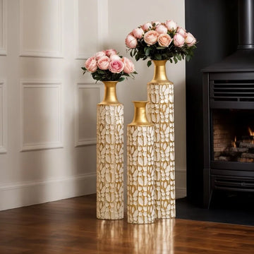 Large Gold Floor Vases Set of Inch Tall Decorative Vase for Home Decor,  Vintage Metal Vases for Dried Flowers