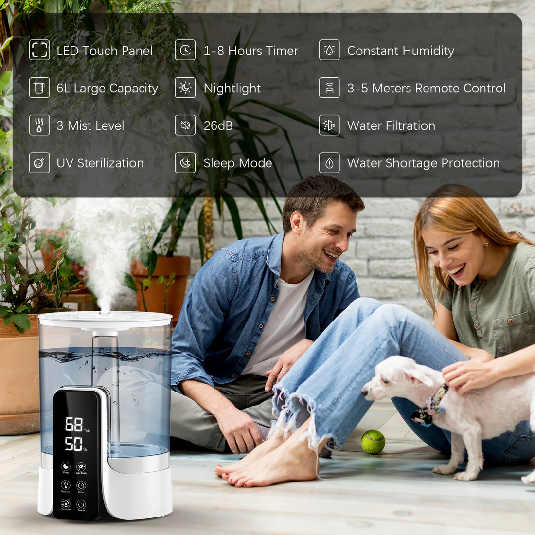 Sejoy 6L Air Humidifier For Bedrooms, Large Rooms And Babies Auto Shut Off Ultrasonic Top Mist Office Humidifier Aroma Diffuser