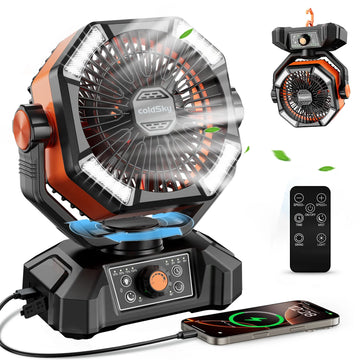 Camping Fan with 4 LED Lantern 8 Speeds Regular Time Desk Fan 20000mAh Battery Portable Outdoor Fan for Outdoor Camping Fishing