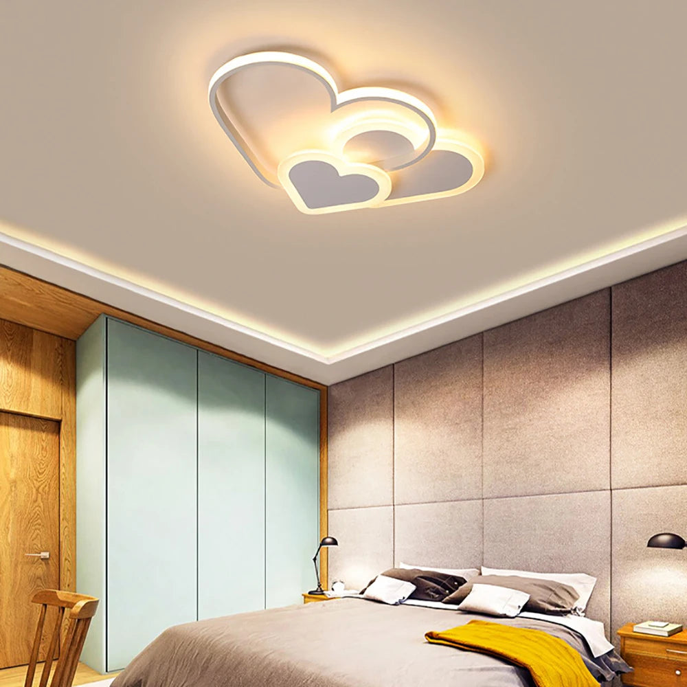 Modern Minimalist LED Ceiling Lighting Heart Shape Children's Room Light Creative Nordic Style Home Decor Lamp White Pink