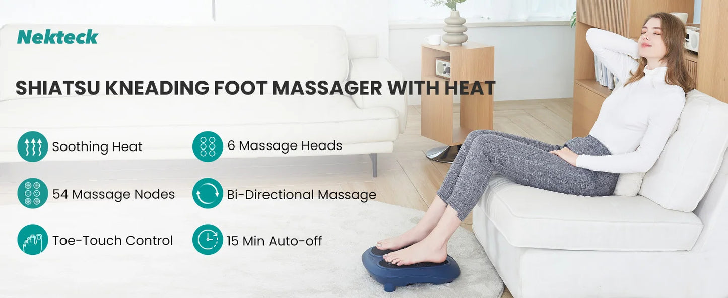 Nekteck Foot Massager with Heat Shiatsu Health Care Therapy Relax Infrared Heating Body Massager Heat Deep Muscles Kneading