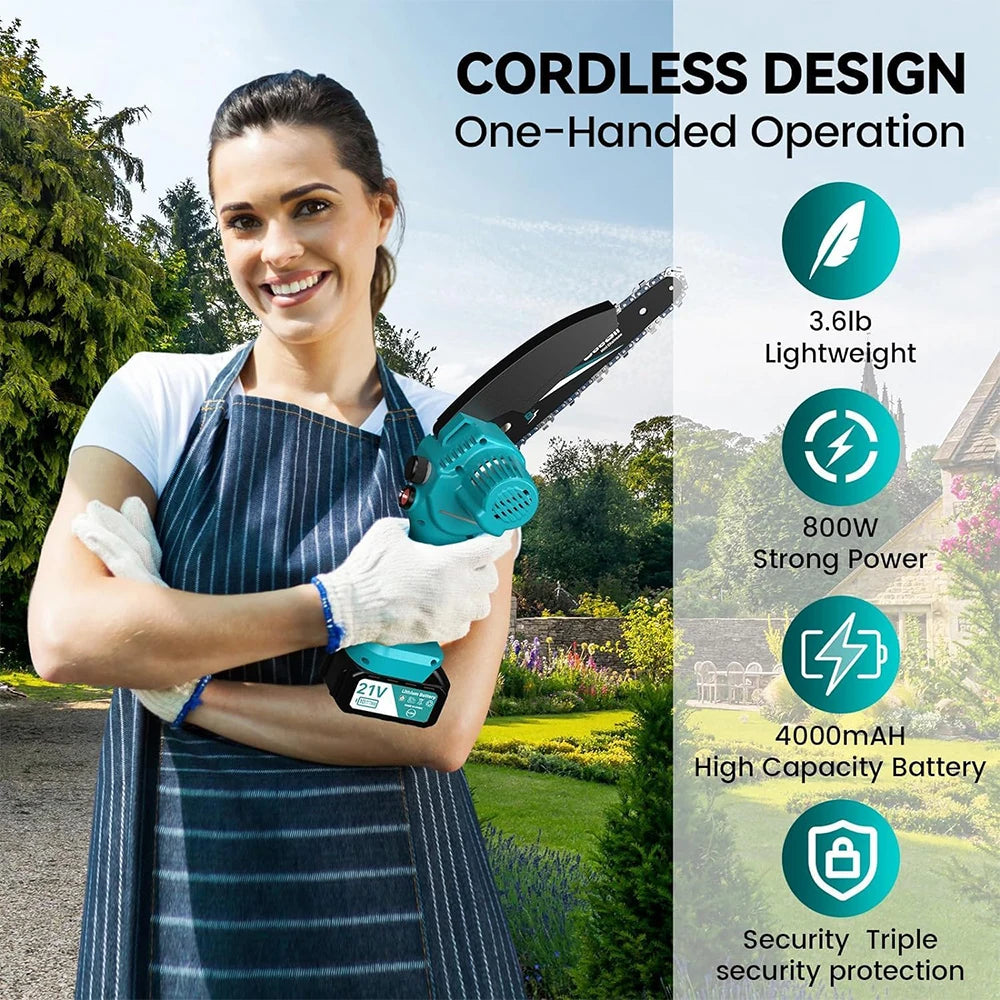 SEESII 8 Inch Electric Chainsaw Mini Cordless Chainsaw Wood Cutter Pruning Garden Power Tools For Makita 18V Battery