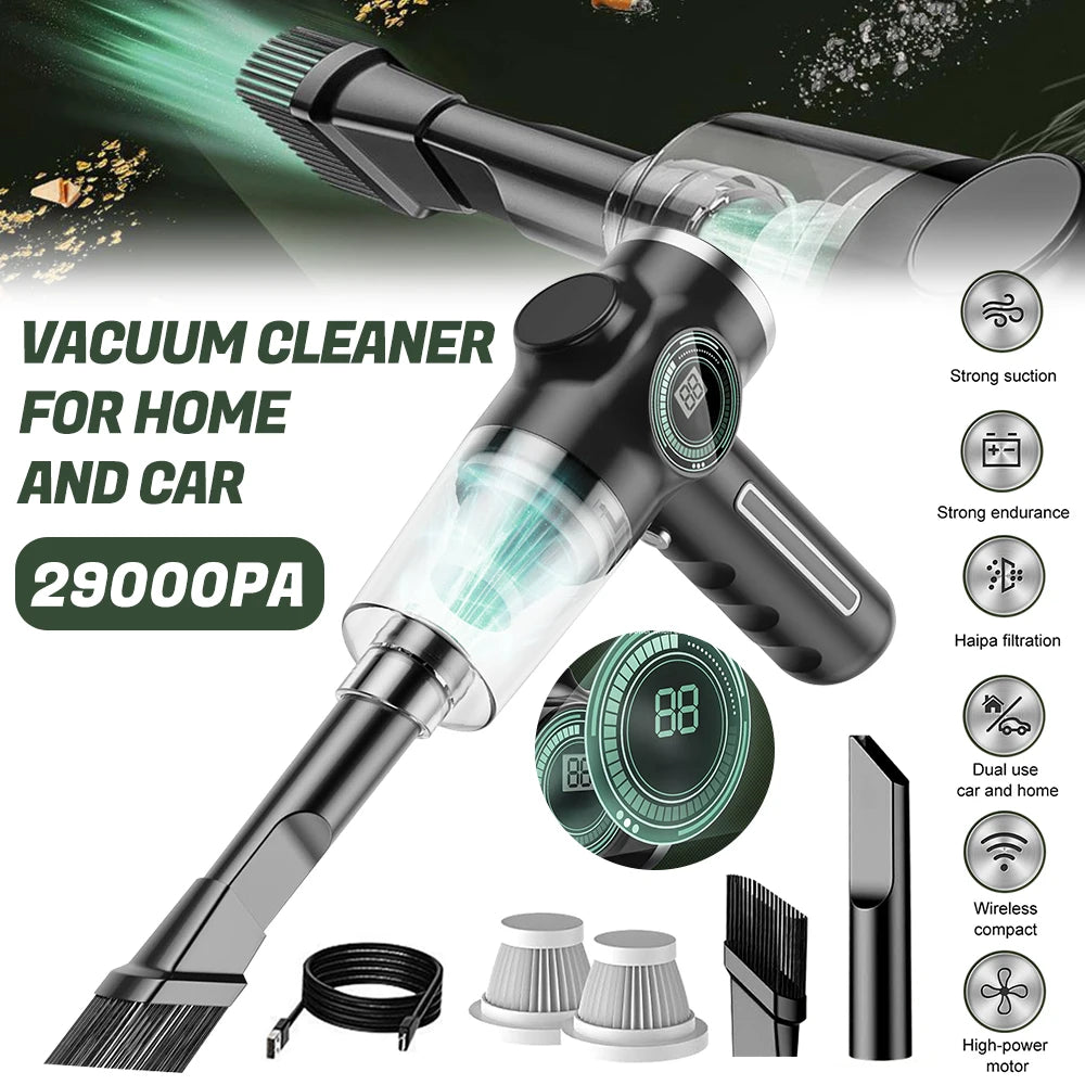 29000PA Car Vacuum Cleaner Wireless Powerful Cleaning Machine Strong Suction Handheld for Car Portable Home Appliance