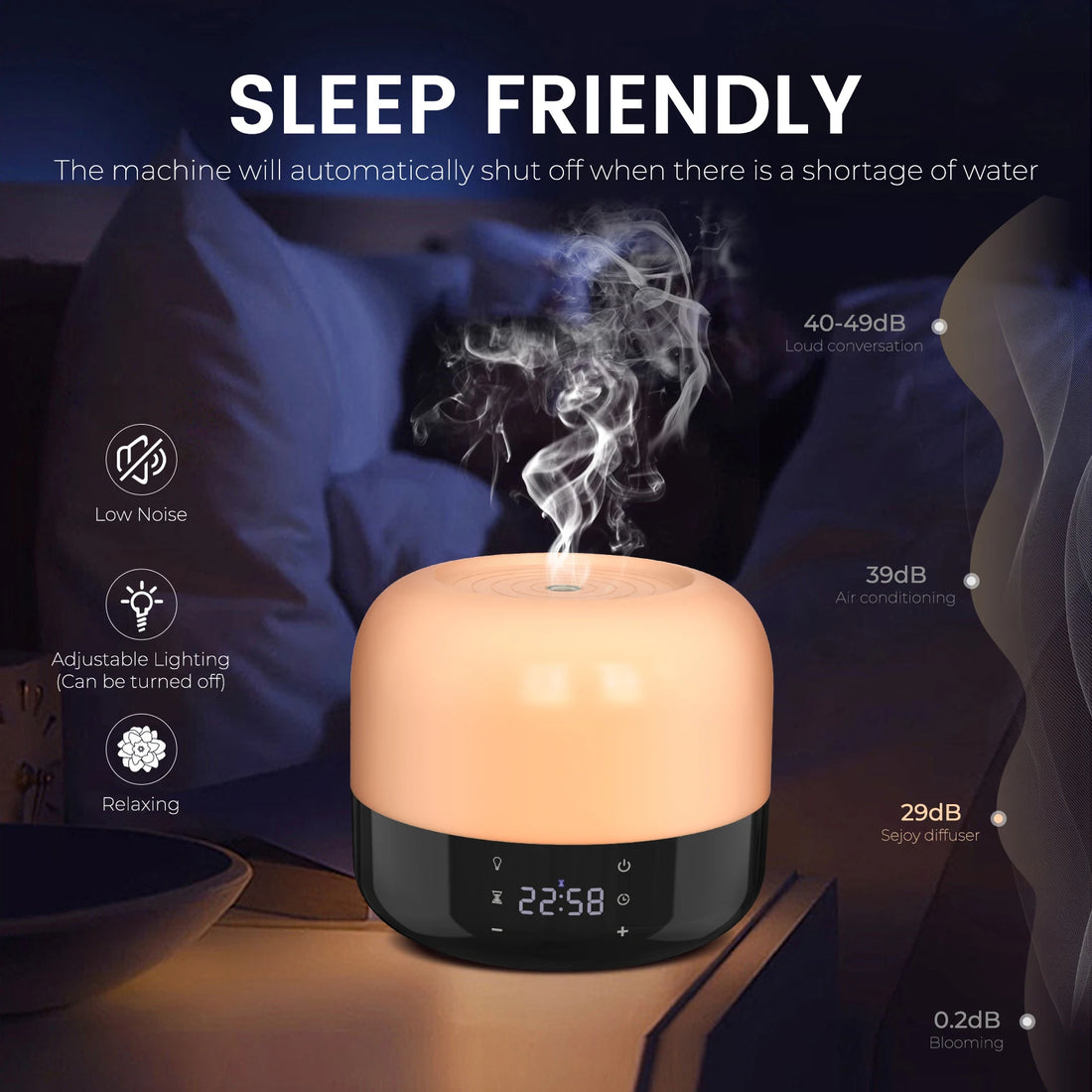 Sejoy Air Humidifier Aroma Diffuser 1-8 HourTimer, 7 Atmosphere Lights Room Ultrasonic Cool Mist Top Fill Humidifier