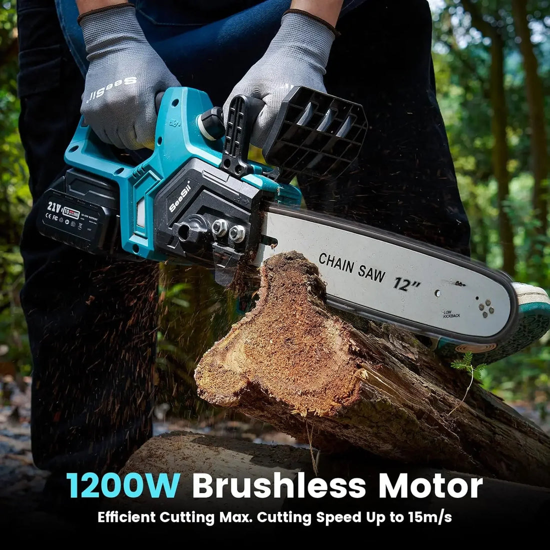 Seesii Chainsaw Cordless 12-inch CH1200+ HandHeld Brushless Electric Chain Saw For Makita Battery 2*5.0Ah Pruning Power Tool