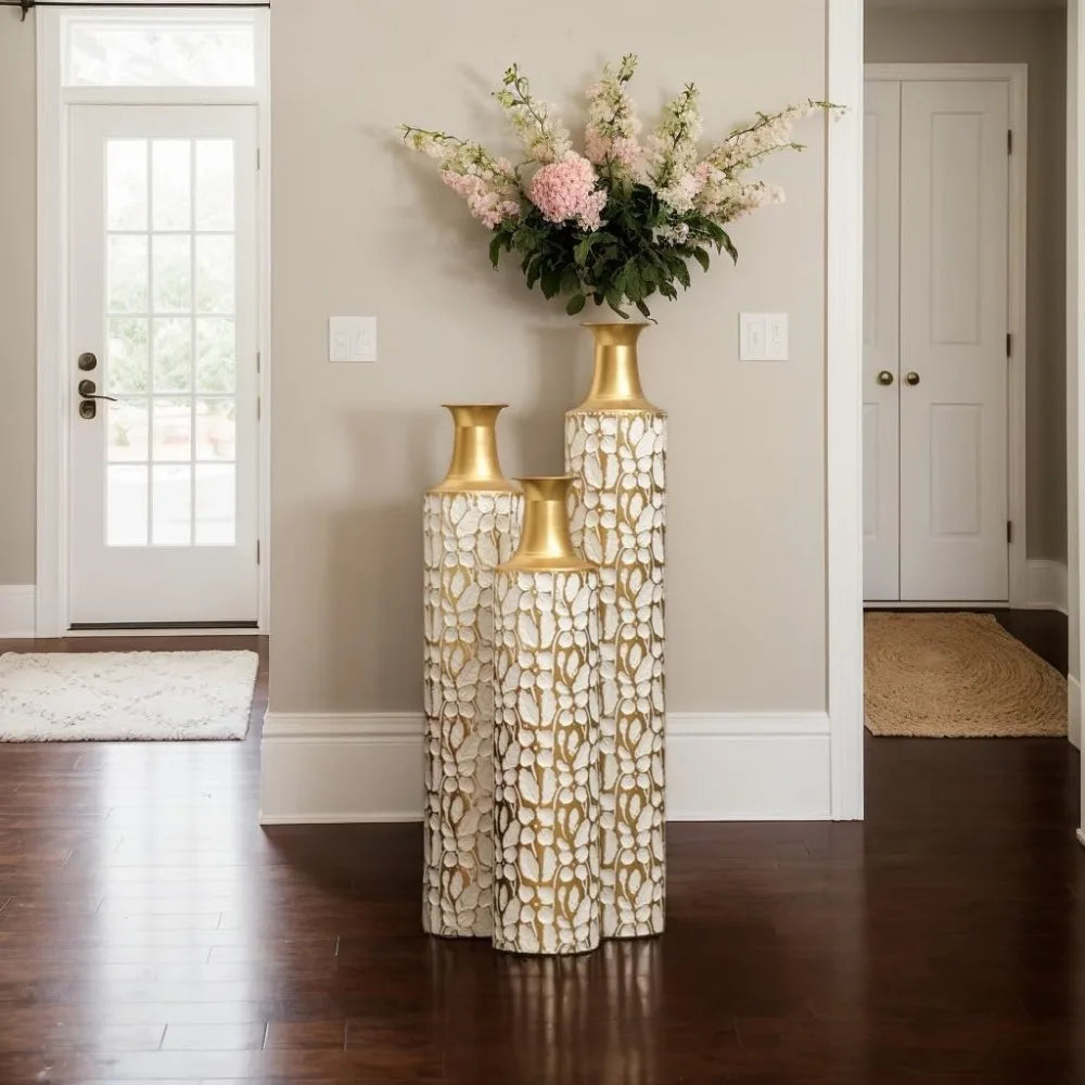 Large Gold Floor Vases Set of Inch Tall Decorative Vase for Home Decor,  Vintage Metal Vases for Dried Flowers