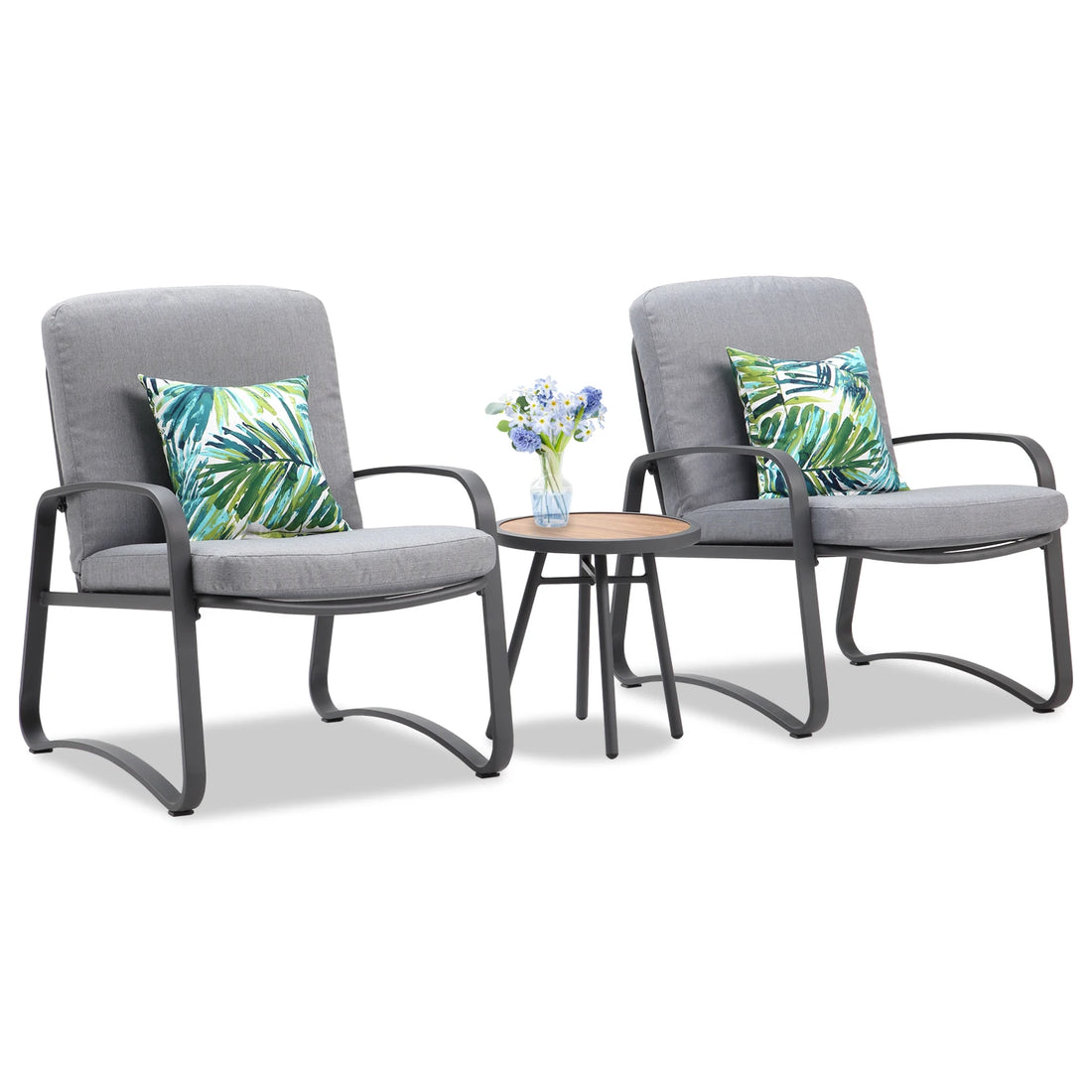 NAGA BAHNA 3 Piece Rocking Bistro Set Wicker Patio Outdoor Furniture Porch Chairs Conversation Sets with DPC Coffee Table