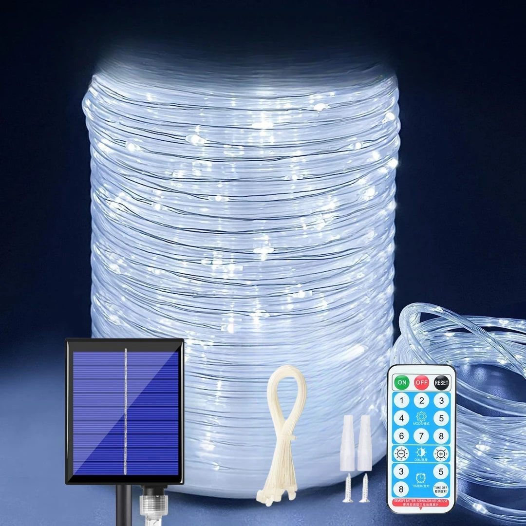 107ft300LED/73ft200LEDS Solar Rope Lights, Waterproof IP65 String Lights, Solar Outdoor Lights, 8 Modes, Garden Christmas Lights