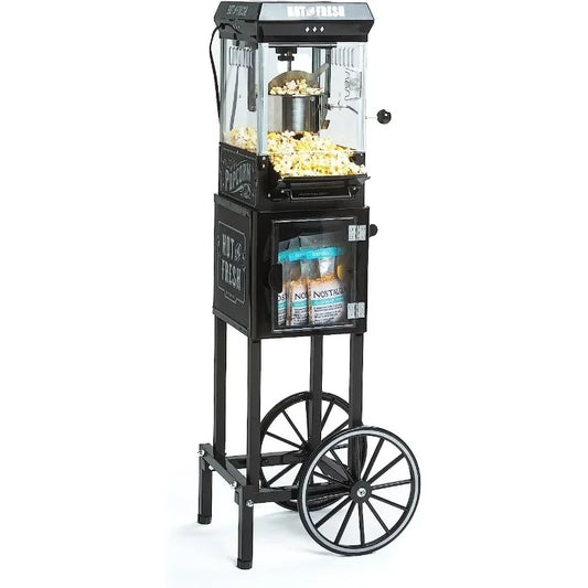 Nostalgia Popcorn Maker Machine - Professional Cart With 2.5 Oz Kettle Makes Up to 10 Cups - Vintage Popcorn Machine