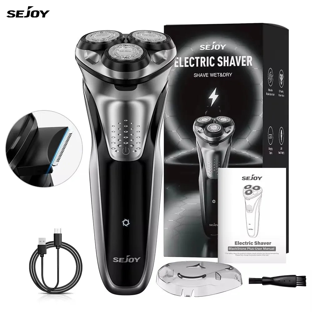 Sejoy Electric Shaver for Men 3D Floating Wet Dry Rotary Shaving Machine Rechargeable Hair Trimmer Waterproof Razor