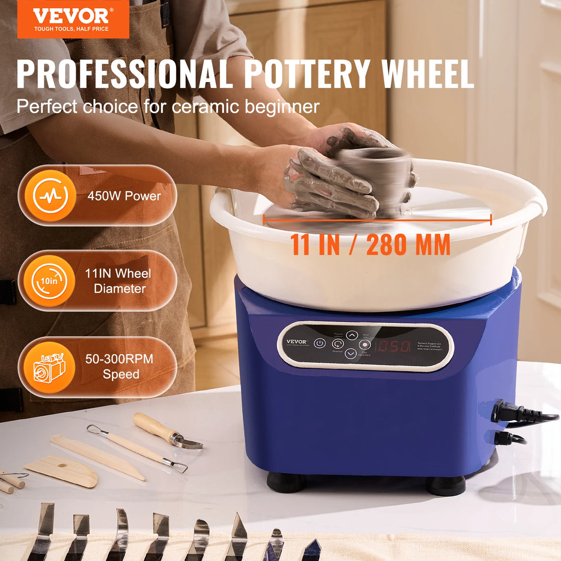 VEVOR Pottery Wheel 11 inch Pottery Forming 450W Electric Wheel for Pottery Direct Drive Ceramic Wheel for DIY Art Craft Blue