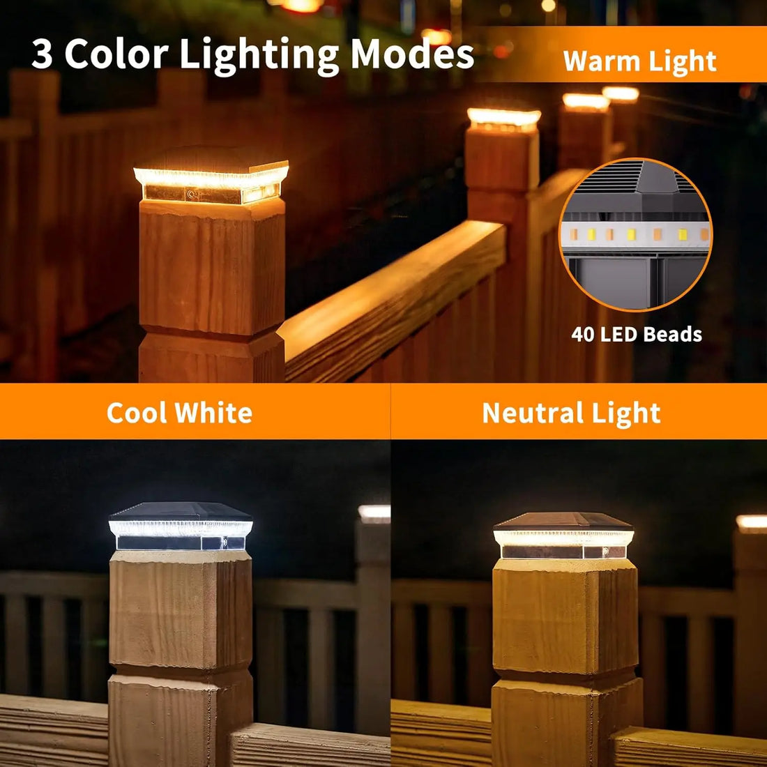 6/12 Pack 4x4 Solar Post Lights Outdoor, 40 LEDs 30 Lumens Fence Post Solar Lights Outdoor with 3 Modes