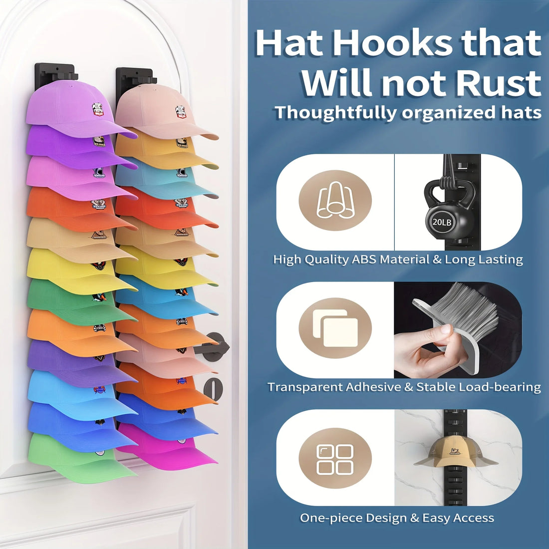 Hat Organizer for Baseball Caps, 1/2 Packs Hat Rack, Baseball Cap Organizer With Strong Adhesive/Wall Drilled for up to 24 Hats