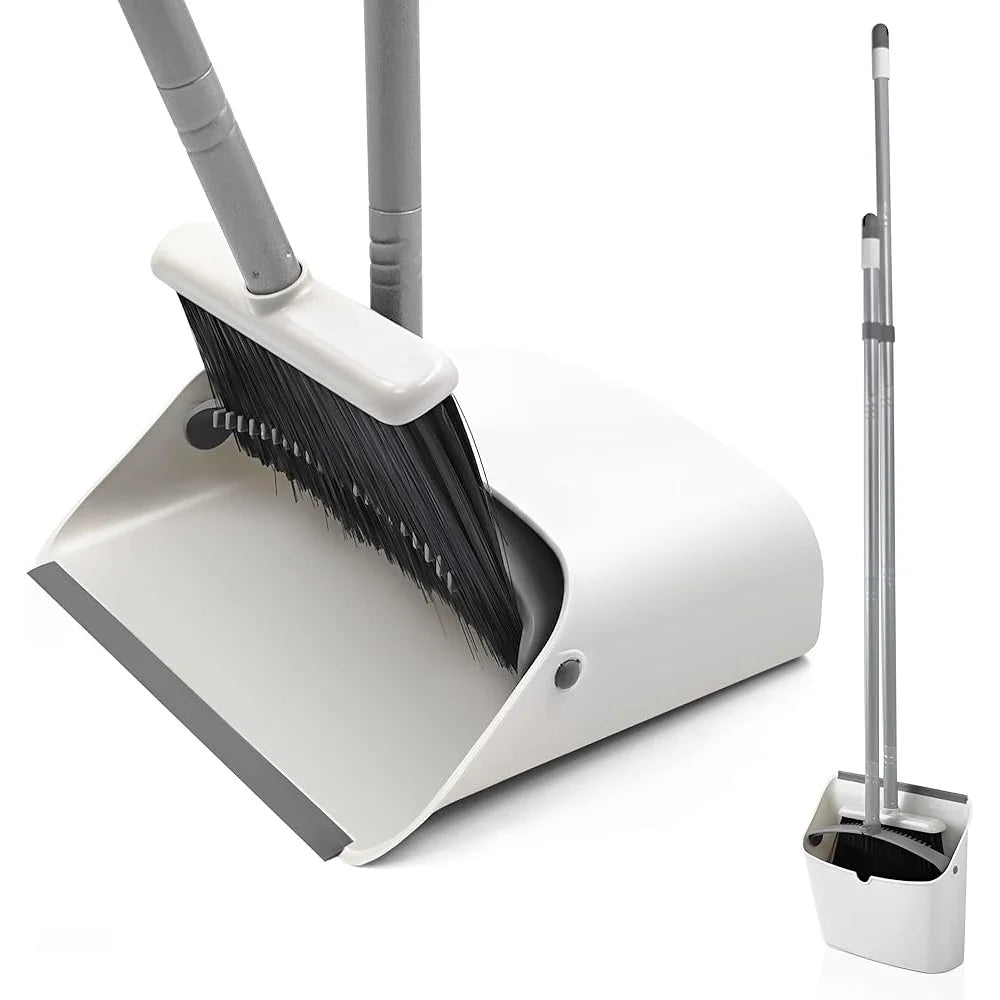 Broom Dustpan Set Extendable Long Handle Lightweight Upright Dustpan Stand Up Storage Easy Clean Indoor Outdoor Use
