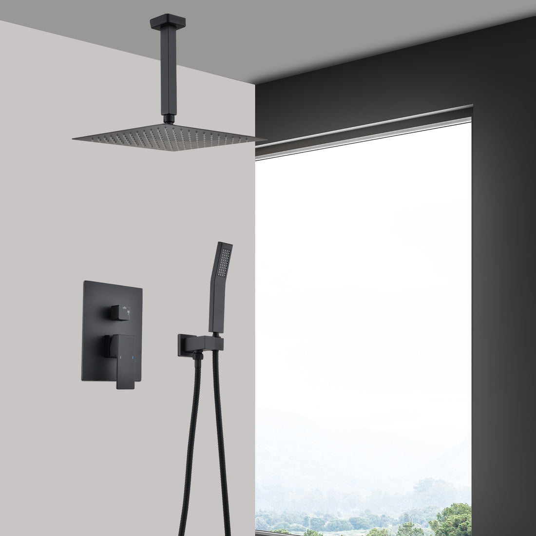 Ceiling Mounted Shower System Combination Kit With Handheld And 16 Inch Shower Head