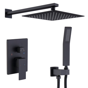 Shower System Shower Faucet Combo Set Wall Mounted With 10  Rainfall Shower Head And Handheld Shower Faucet  Matte Black Finish With Brass Valve Rough In