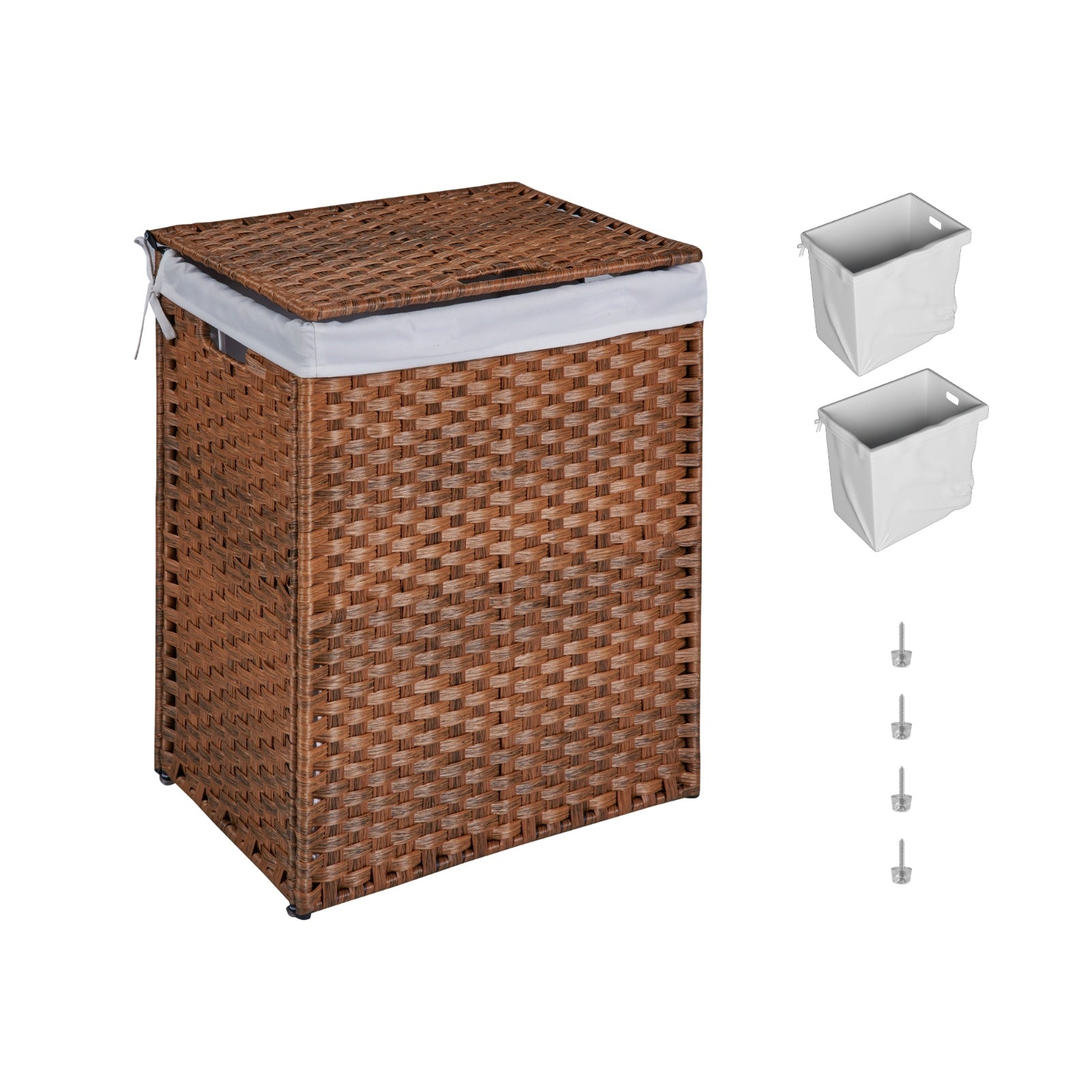 Laundry Hamper With Lid PE Rattan Powder Coating Frame Clothes Hampers With 02 Removable Bags,