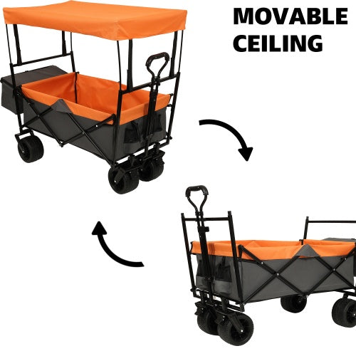 480Lbs Collapsible Wagon With Canopy,Wagon Stroller With 7 All-Terrain Wheels, Lightweight Foldable Wagon, Large Capacity For Camping, Shopping, Sports, And Garden Use,,purple With Mosquito Net